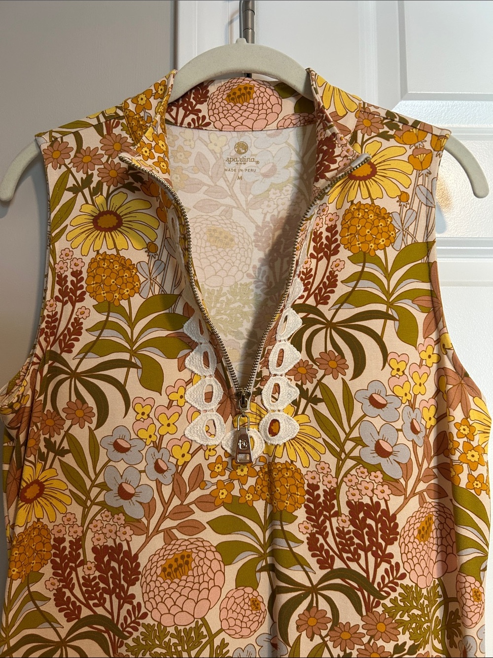Spartina 449 Nora Sleeveless White Eyelet Lace Trim Floral Maxi Dress Women's M - Picture 6 of 7